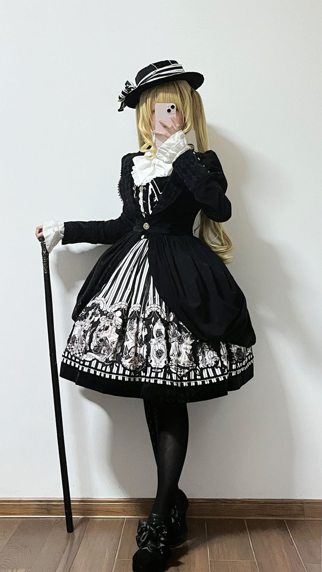 (Buyforme)Little Bear~Gothic Lolita Black and White Striped JSK Set   