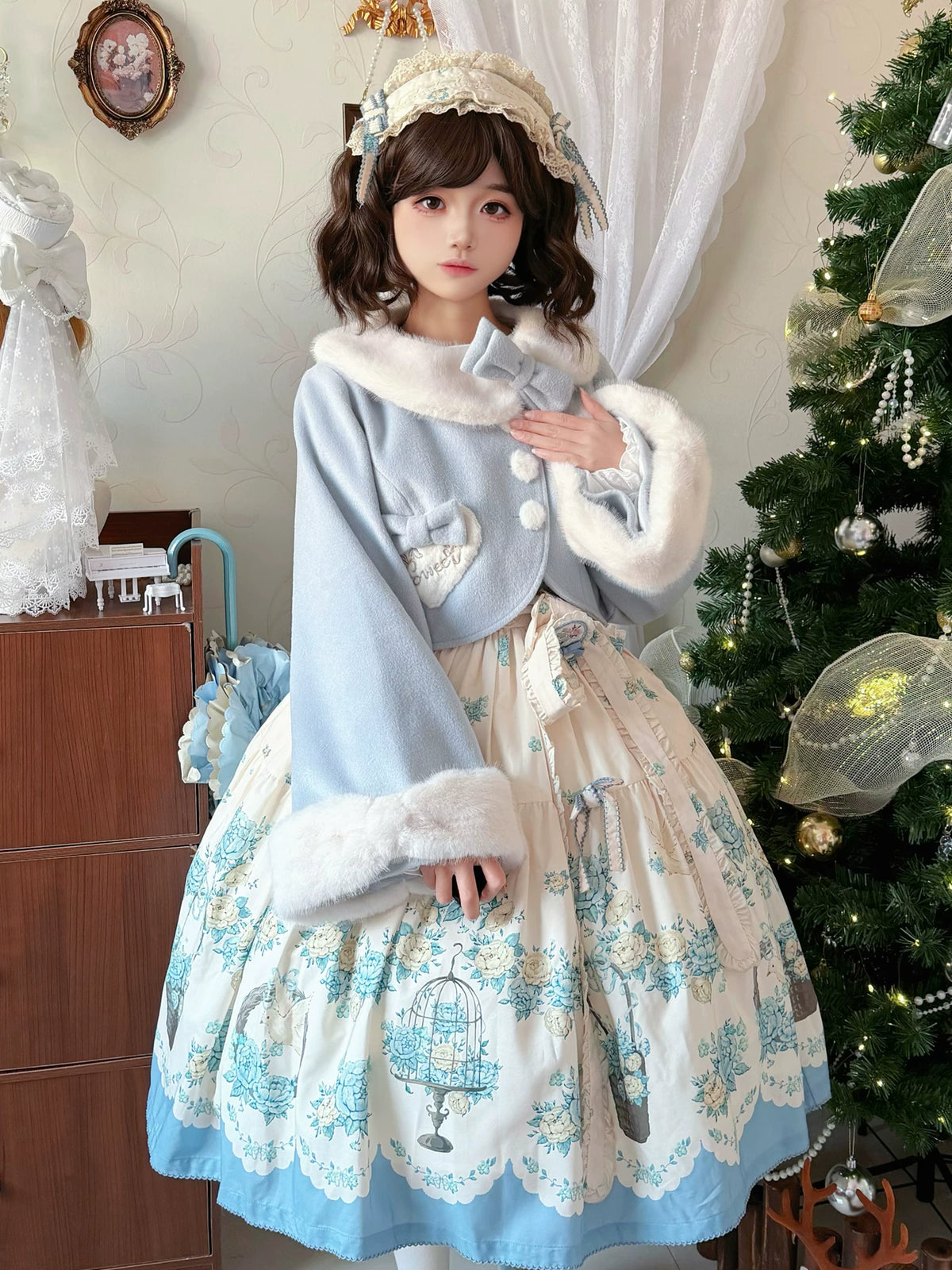 Rabbit Heart Knot - Sweet Lolita Winter Short Coat, Detachable Bunny-Ear Collar 45891:866886