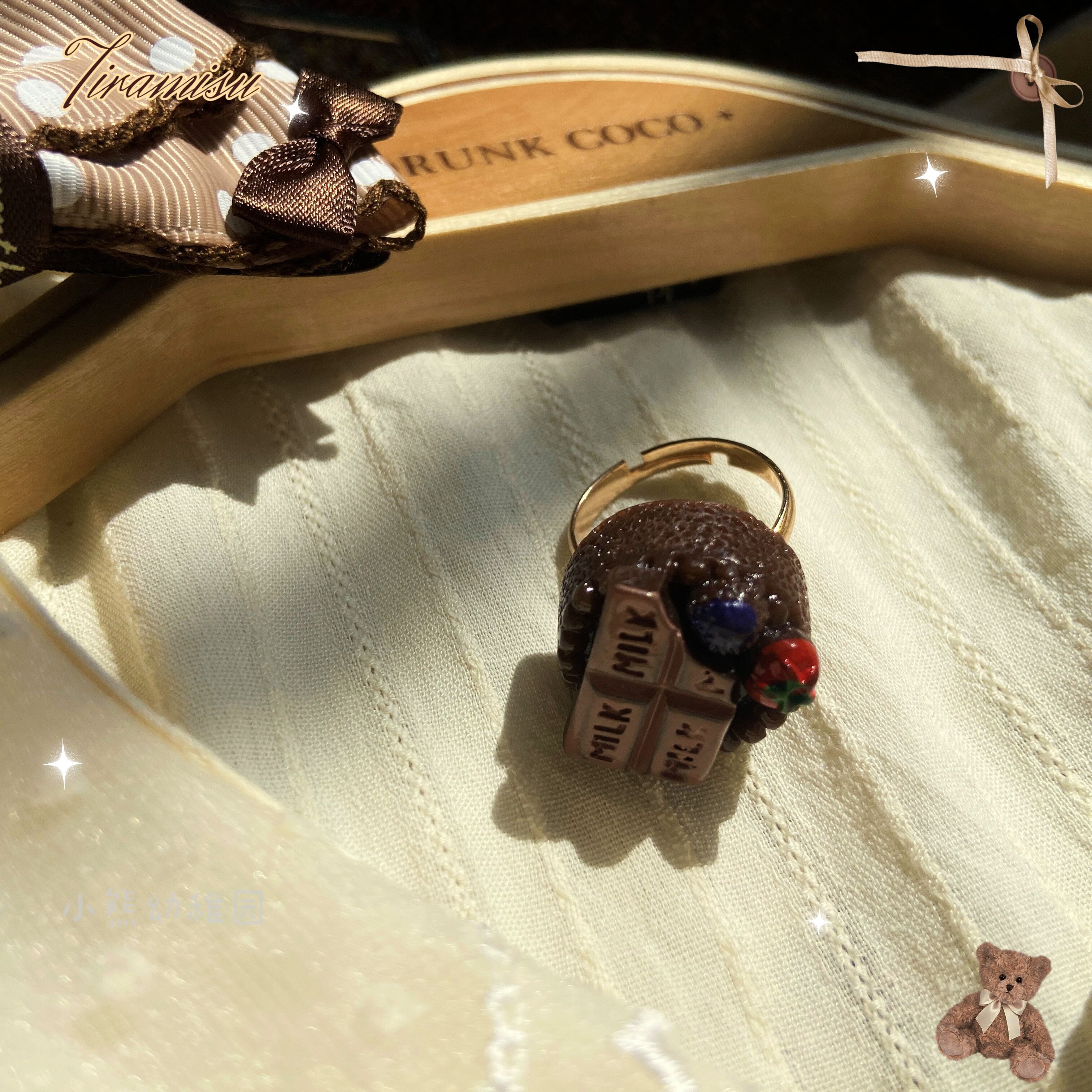 Bear Doll - Augustina - Kawaii Lolita Chocolate Paired Brooch and Hair Clip chocolate cake