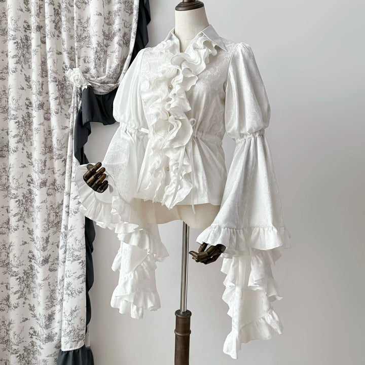 Muppet Mind Ben~Moon Stream~Vintage Lolita Blouse with Subtle Pattern and Hime Sleeve