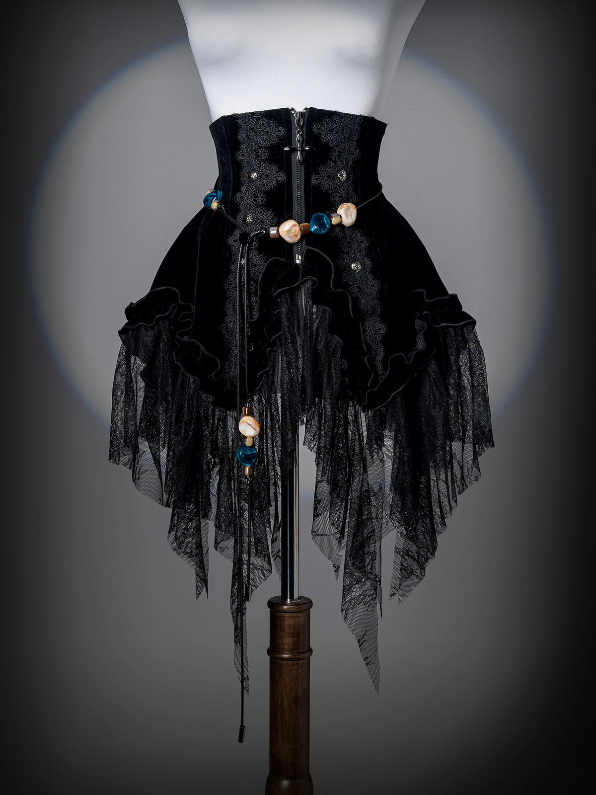 Bone Garden - Black Gothic Lolita Corset, Irregular Lace Hem (2X L M S XL XS) 46040:873101