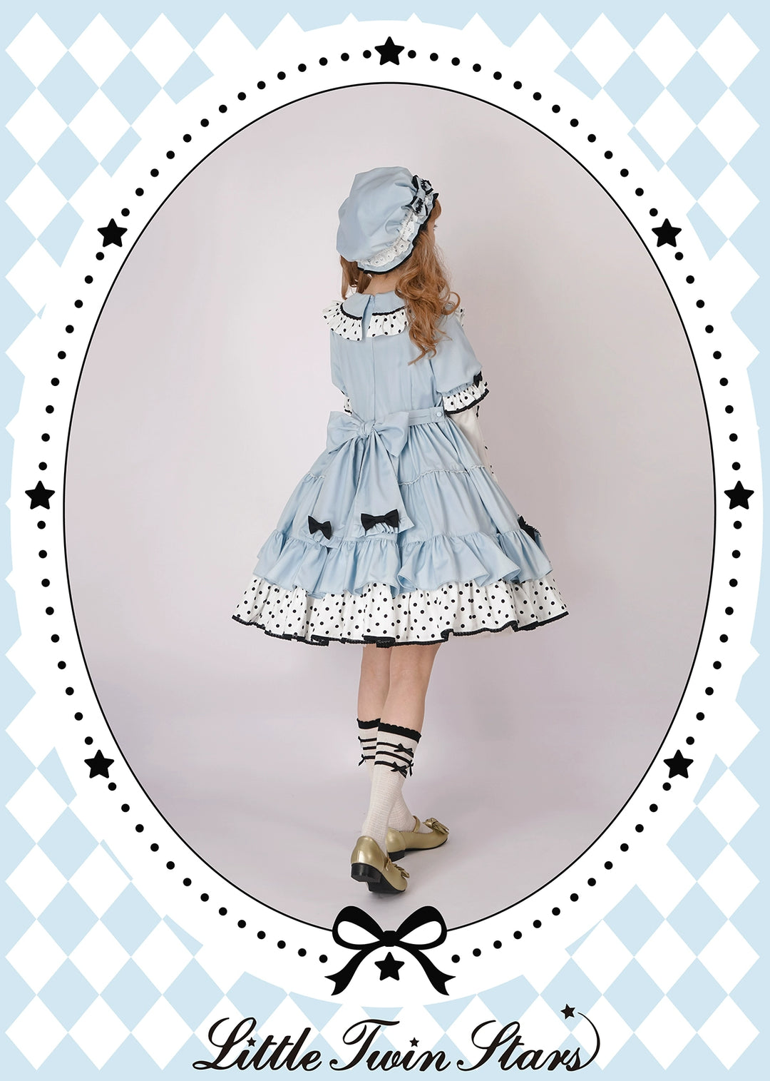 Vcastle~Sweet Lolita OP Dress Splicing Sleeve Apron Dot Print Dress   