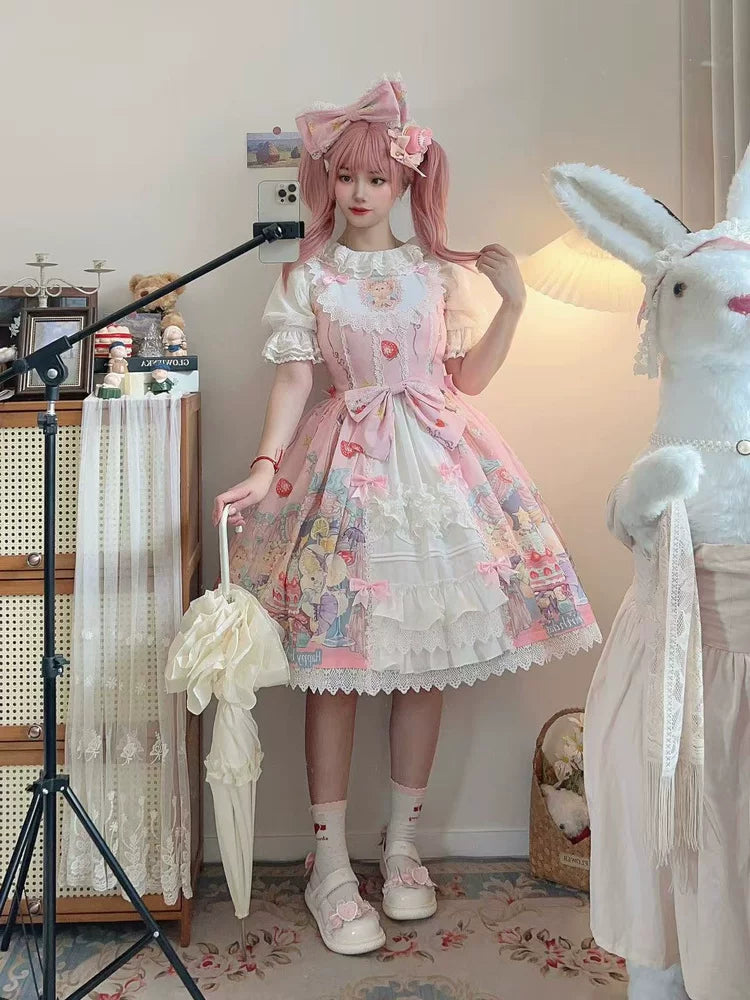 Qiqi Birthday Party - Plus Size Printed Sweet Lolita JSK, Front-open Design 45854:865265