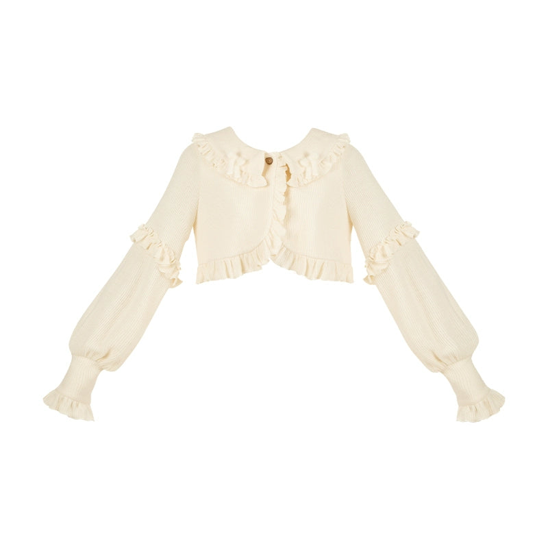 With PUJI - Oriole Time - Country Lolita JSK and OP Dress, Floral and Bird Print (Cardigan / L M S) 44048:794561