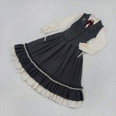 Miss Point~Rose Doll~Elegant Lolita Striped Fishbone Skirt   