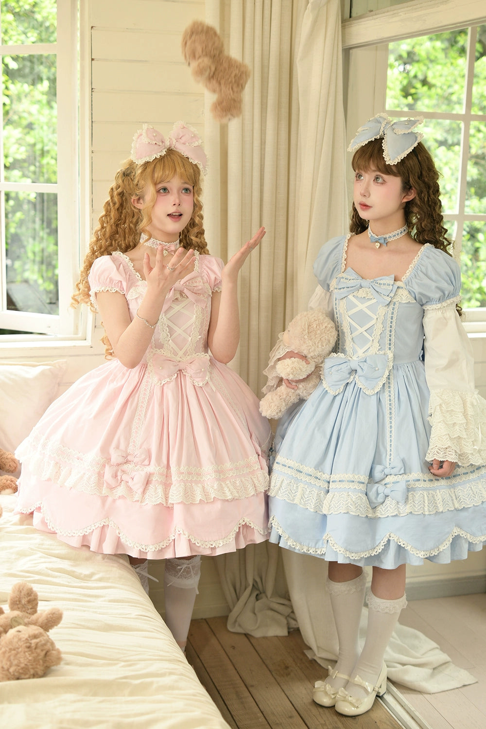 Miss Point - Vintage Petal Rabbit - Old School Lolita OP Cotton Dress With Petal-Shaped Hem 43135:768497