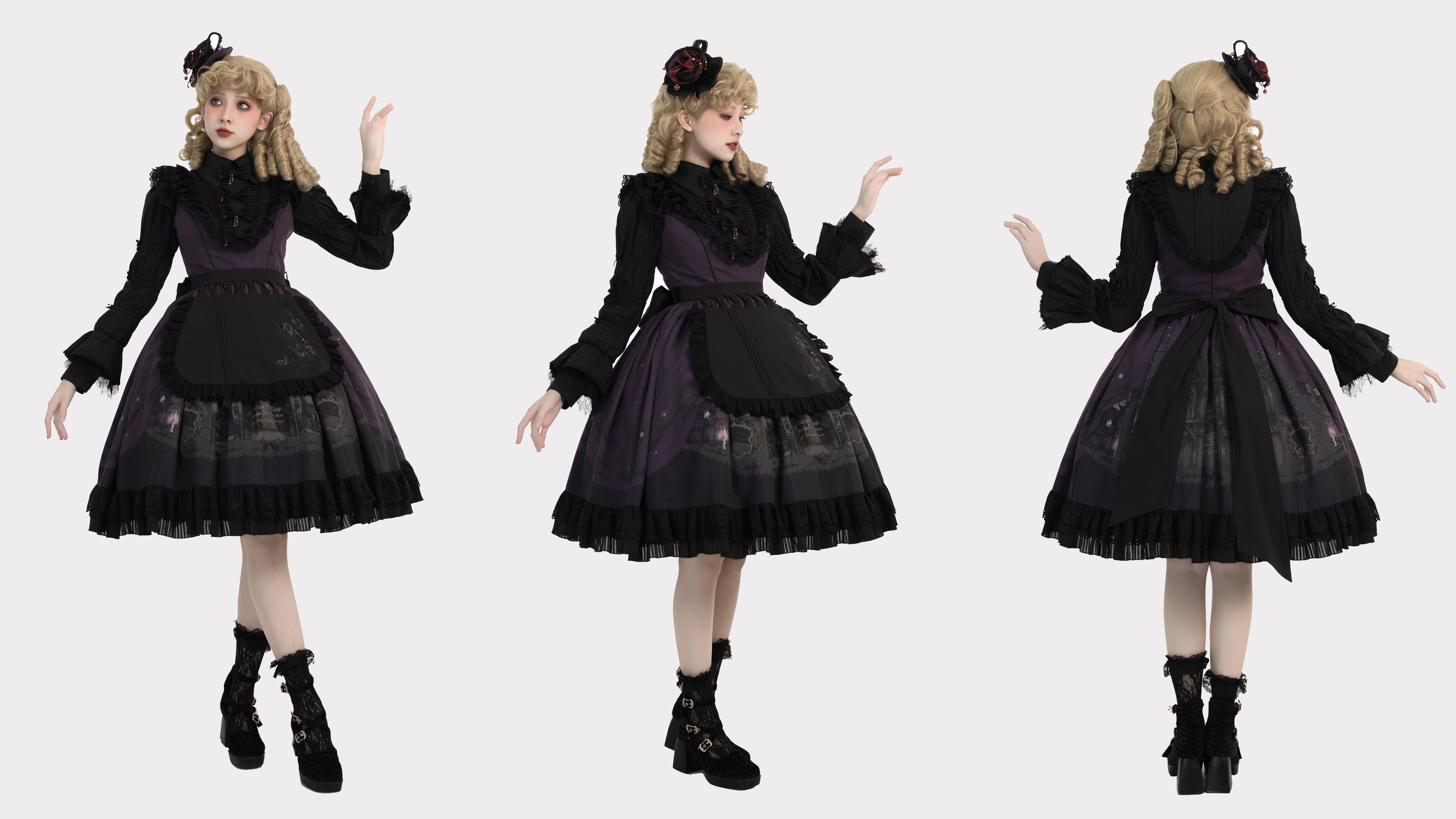 Dark Circle Clinic~Barbara Manor Night~Gothic Lolita JSK Pleated Floral Print Lolita Dress 38972:605944