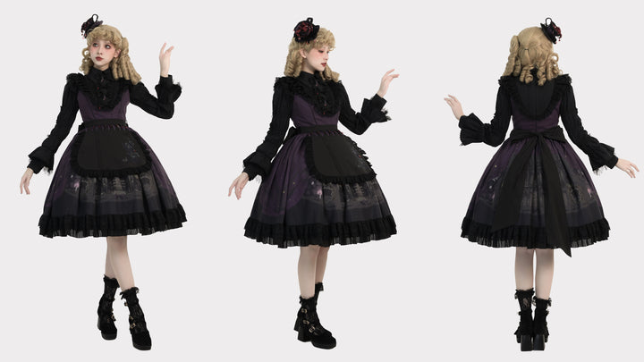 Dark Circle Clinic~Barbara Manor Night~Gothic Lolita JSK Pleated Floral Print Lolita Dress   