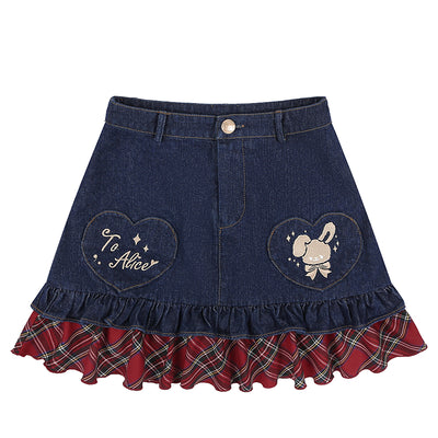 (Buyforme)To Alice~Sweet Lolita Navy Blue Spliced Denim Skirt 0(S) navy blue skrit 