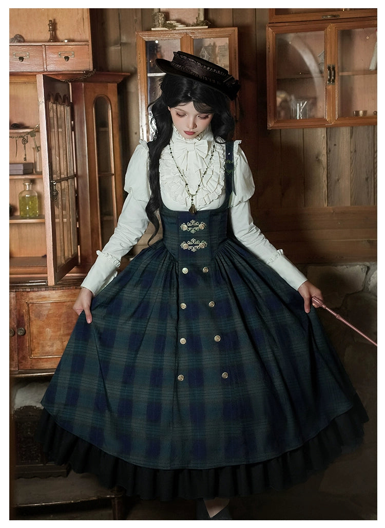 With PUJI - Berlin Souvenir - Plaid Preppy Style Lolita Bust Supporting JSK Outfit 43928:789943
