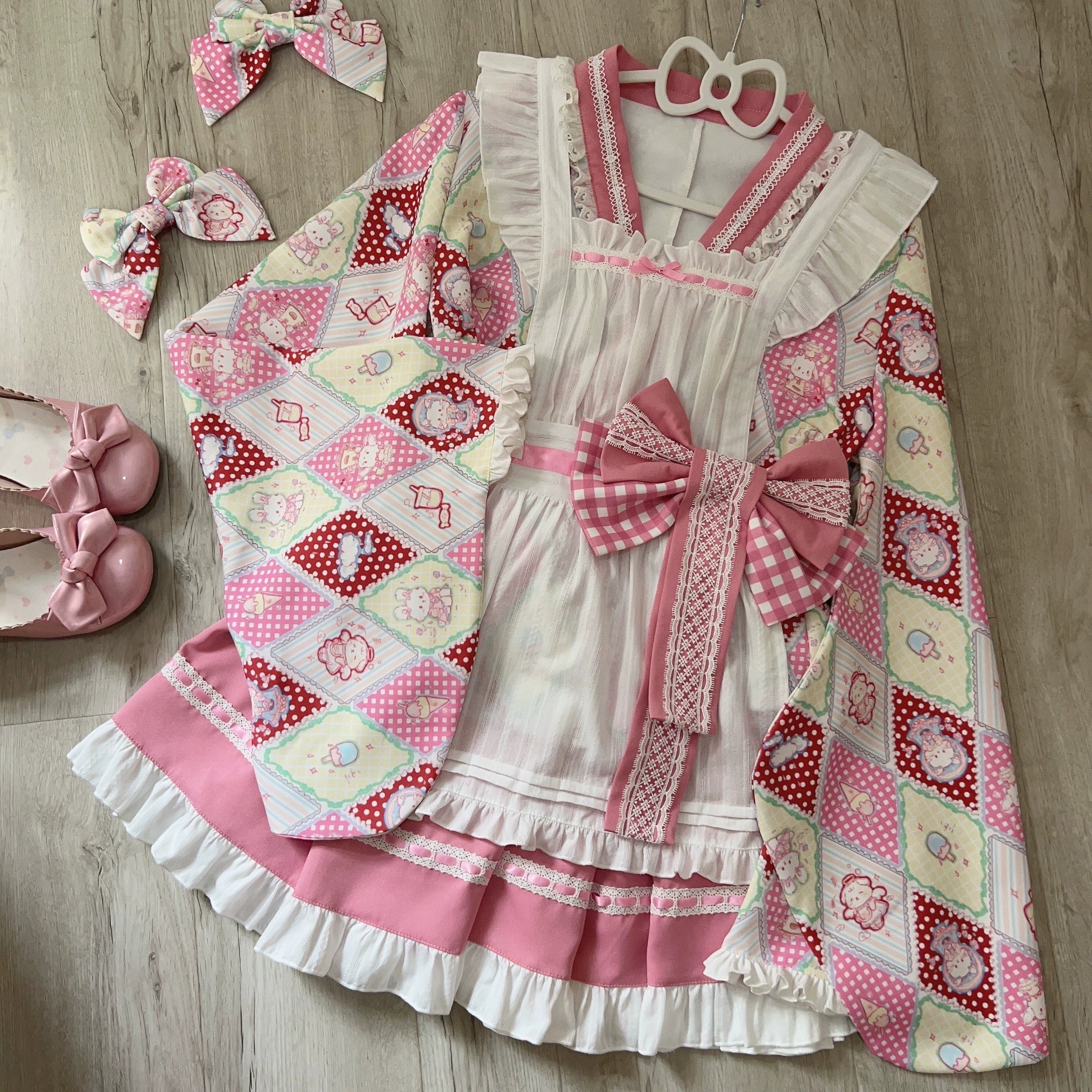 Sugar Girl~Showa Sweetness~Maid Wa Lolita Skirt Set Cute Summer Lolita Bow Apron (L M S) 35422:520364