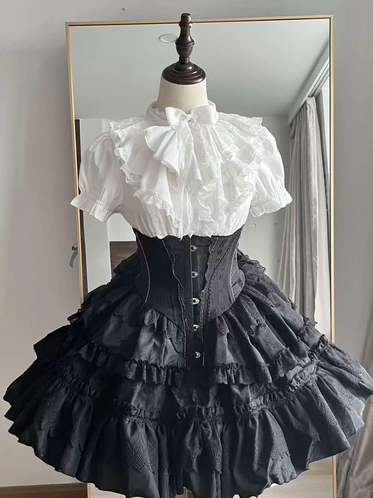 Eclipse Night - Gothic Lolita Shirt Set, Boning Corset Skirt 44391:807278