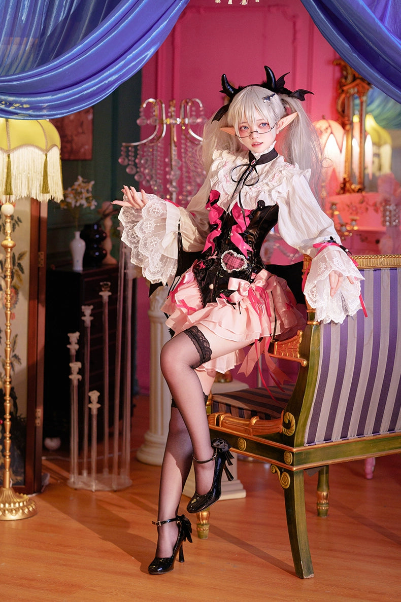 Signorina~Daydreamer~Gothic Lolita Shorts Set Lolita Fishbone Corset S Succubus Shirt(pink-black) 