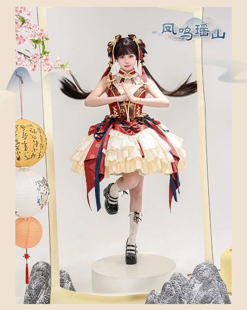 Urtto~Fengming Yaoshan~Winter Qi Lolita JSK Set with Chinese Style Cape and Bolero