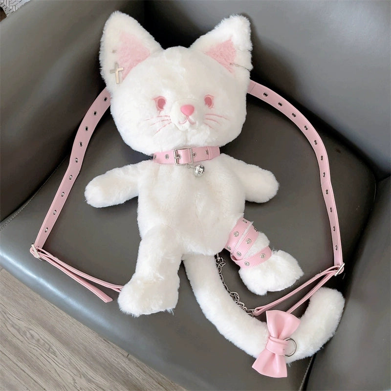 (BFM)Gururu~Cat Angel~Kawaii Lolita Bag Cat Shaped Plush White Cat Backpack white  