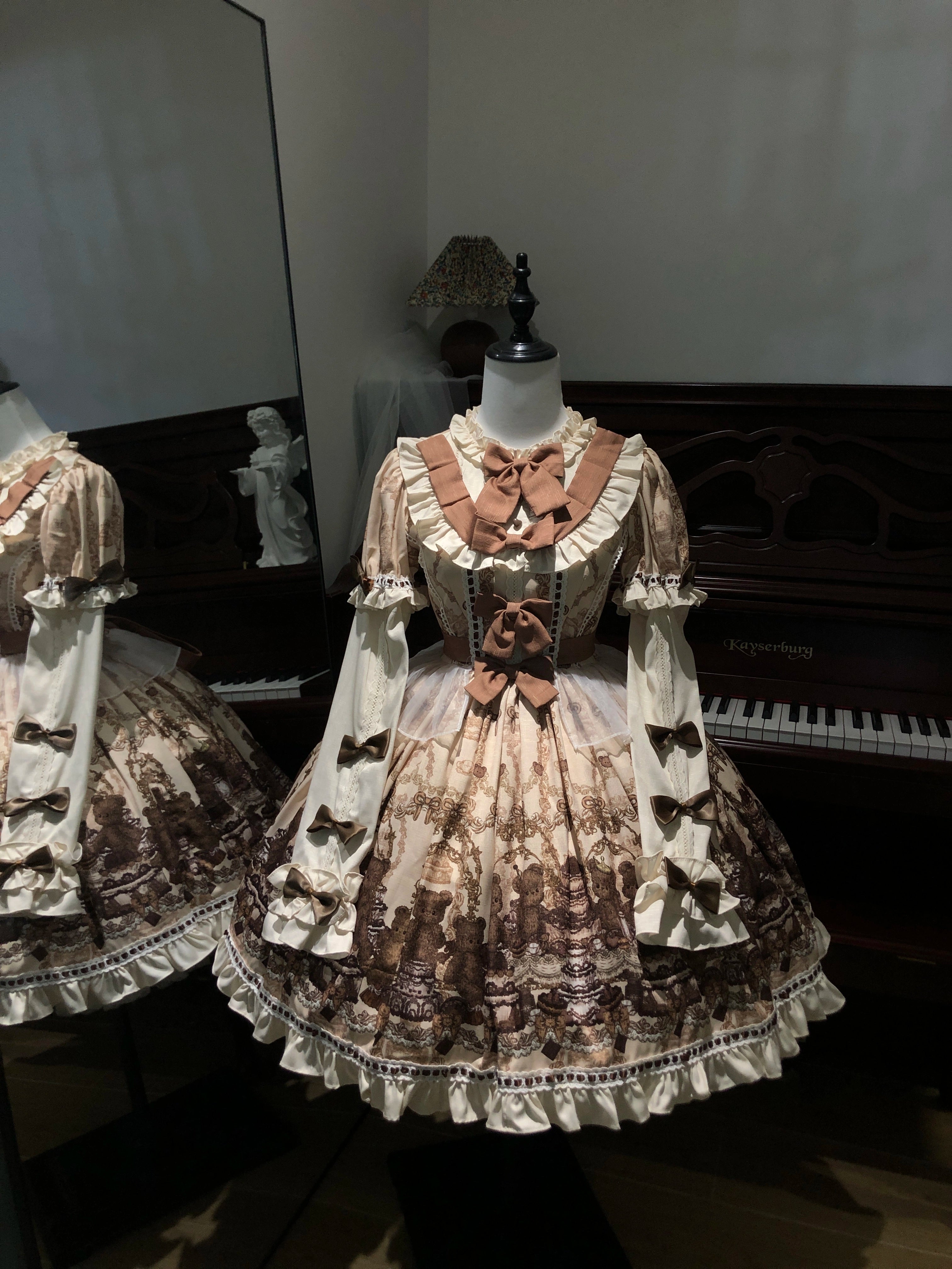 Doll Poem - Old School Lolita Printed OP, Zipper Clousure Long Sleeve OP Only (with detachable sleeves) S