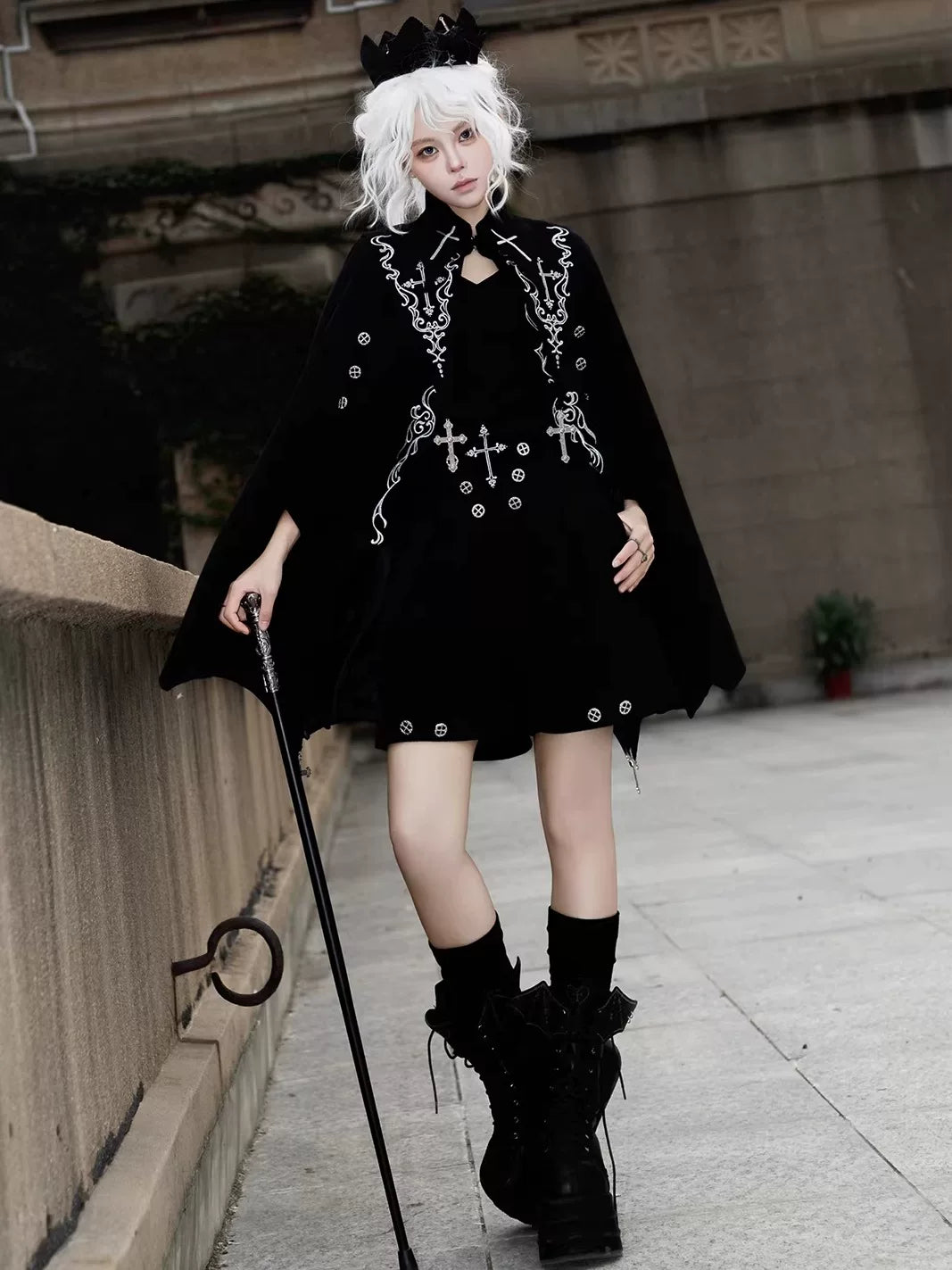 Nightfall - Ouji Lolita Outfit, Bat Wing Shaped Cape 44548:812679