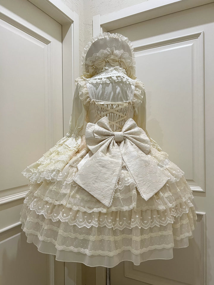 Sugar Girl~Dream Prelude~Princess Lolita JSK Suit Sweet Lolita BNT and Blouse Apricot JSK+Back bow S 