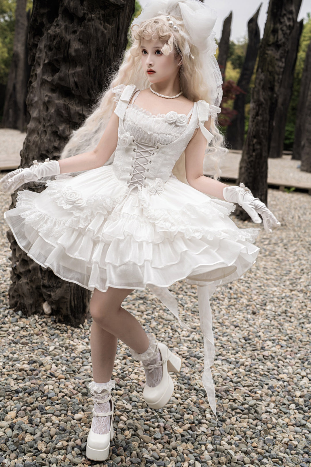 Your princess~Sweet Lolita White Princess Flounce Hemline OP   
