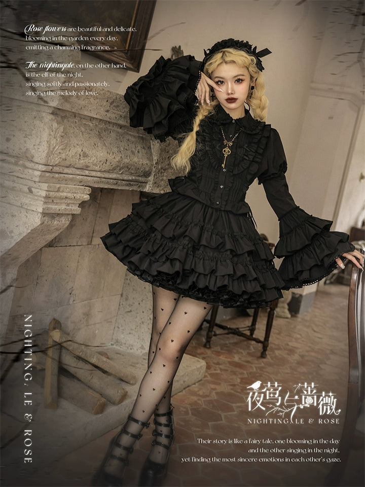Mewroco~Nightingale and Rose~Gothic Lolita Dress Princess Sleeve Blouse and Skirt Set   