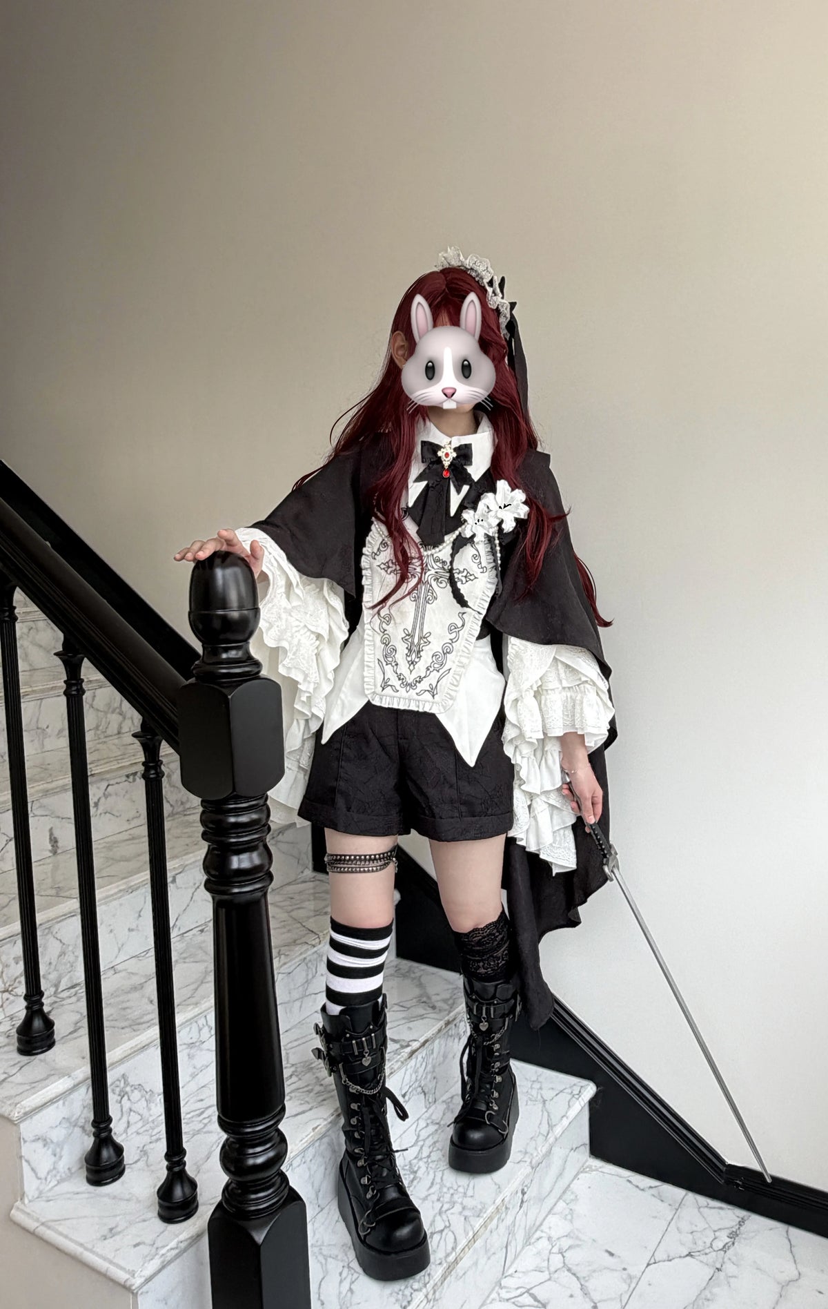 Sloth of Seven Deadly Sins - Ouji Lolita Hime Sleeve Blouse & Shorts Set, Cross Embroidery