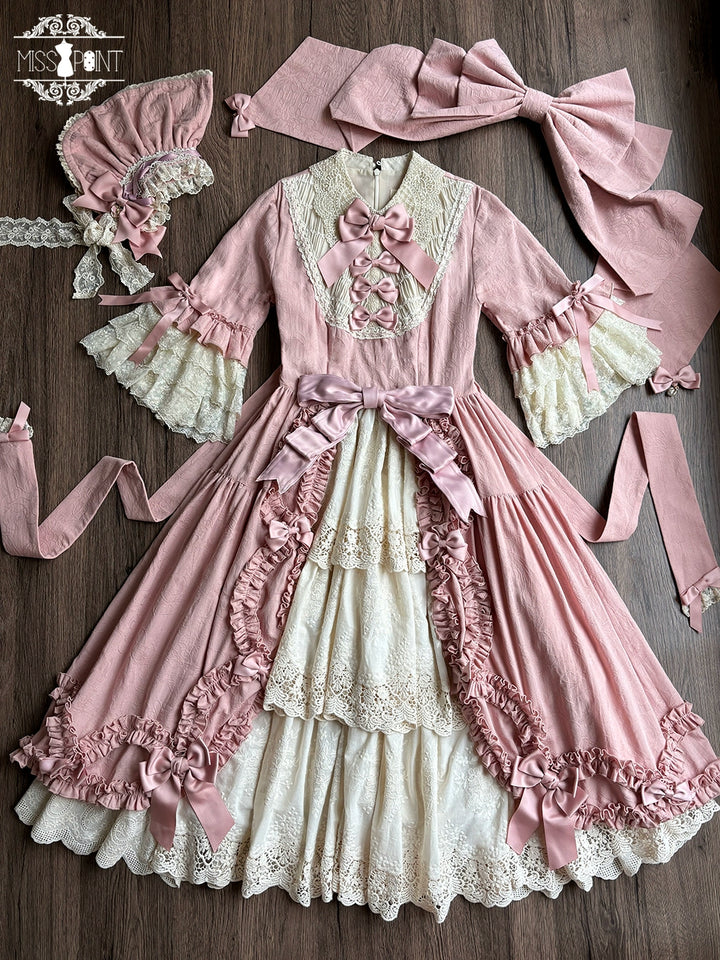 Miss Point~Lilyka Garden~Classic Lolita OP Dress Elegant Floral Wall Princess Sleeve (2XL L M S XL XS / Pink) 38832:606338