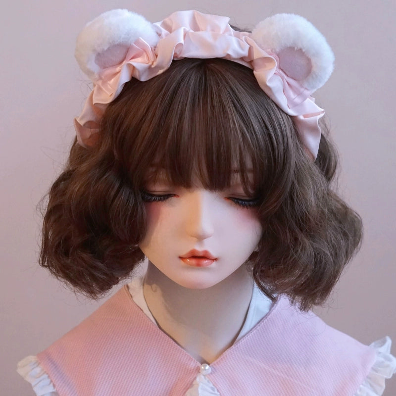 (BFM)Besozealous~Handmade Lolita KC Animal Ear Coffee Hairband 5 Pink and White Bear Ear KC  
