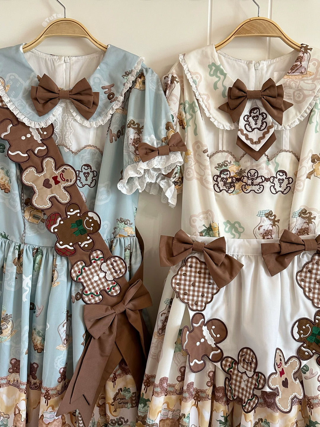 Babyblue~Little Bear Honey Jar~Kawaii Lolita Short Sleeve OP Gingerbread Man Embroidered Dress (2XL L M S XL) 40362:656848