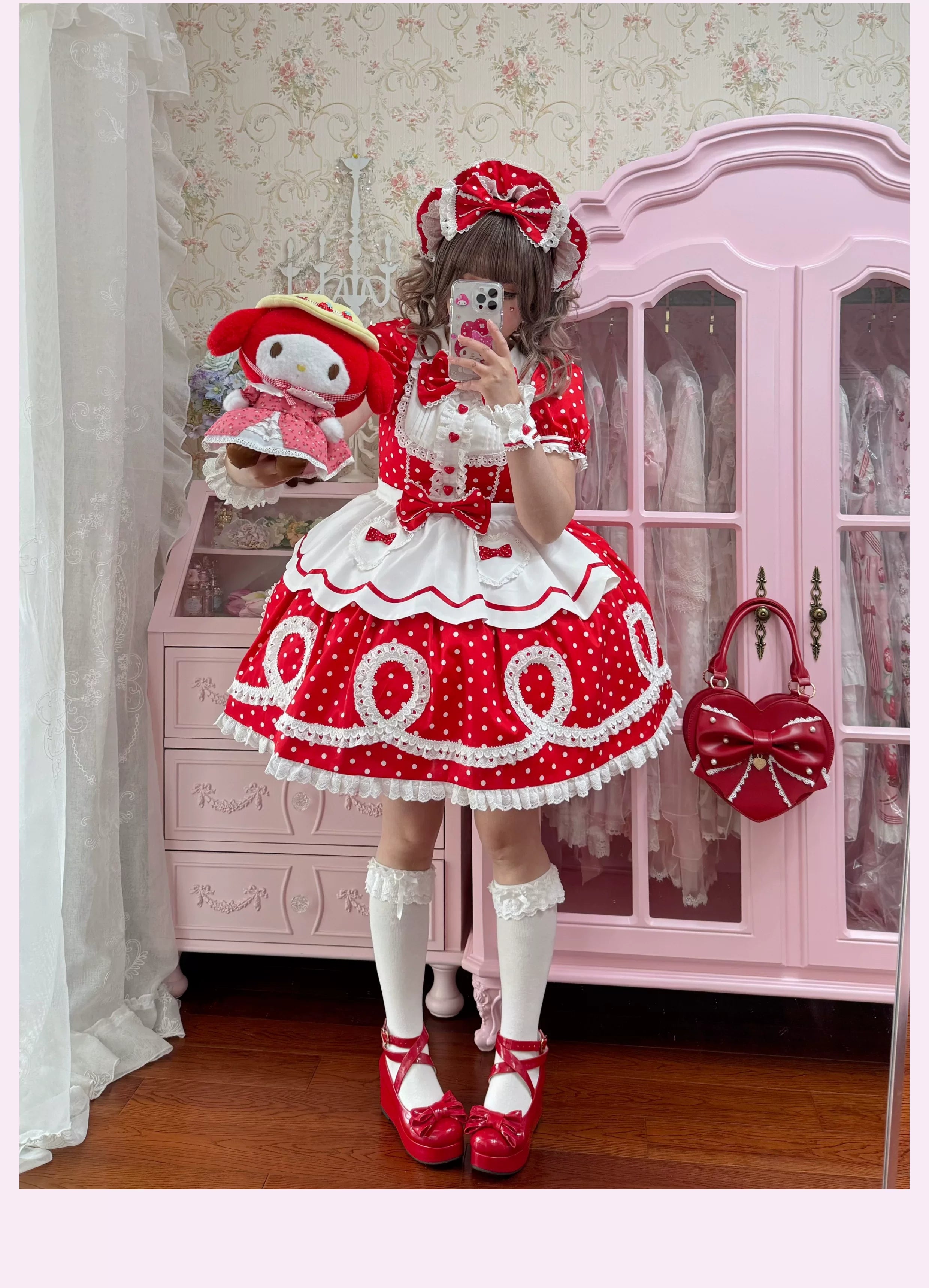Candy Shop Manager - Old School Lolita Striped OP Dress, Detachable Apron