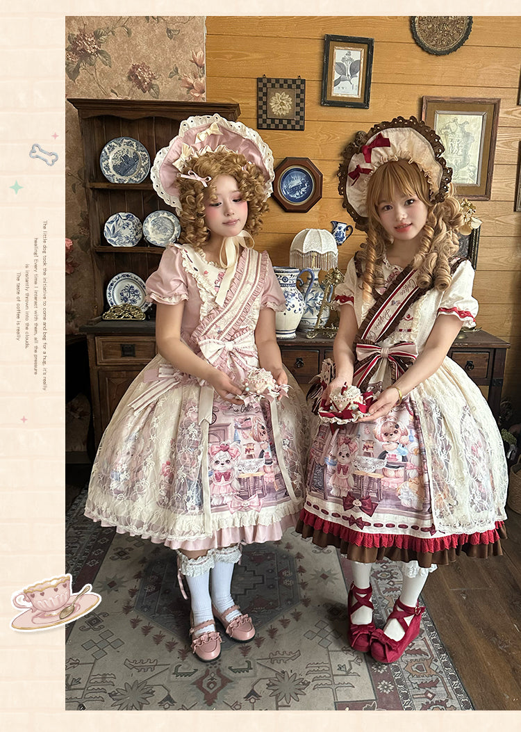 Spireme Cat~Puppy Cafe~Sweet Lolita OP Dress with Lace Skirt Overlay and Accessory 42408:739270