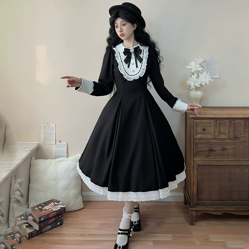 Hezi's Cat Haven~Black Cat Butler~Maid Lolita OP Dress Elegant Black and White Dress