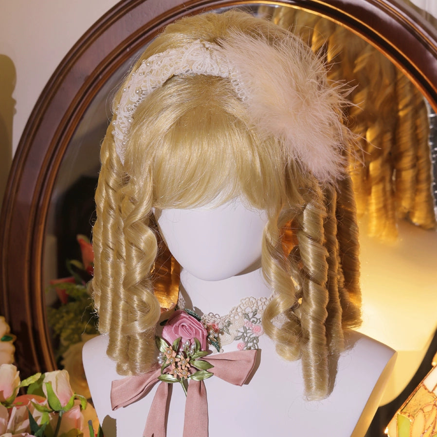 Mabuxi - 33CM Sparkling Lolita Wig Roman Curls Gorgeous Court Wig Gold wig only