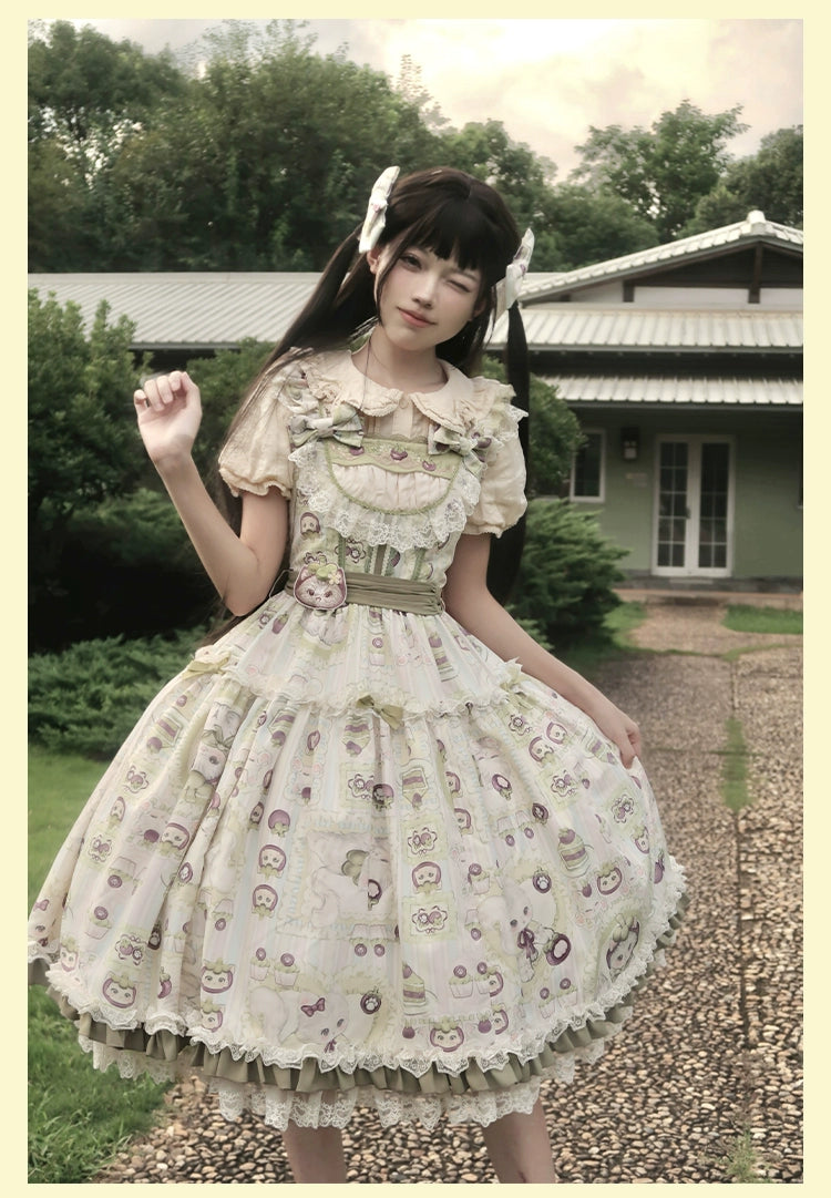 Urtto - Mangosteen Cat - Printed Country Lolita JSK, Pocketed Jacket