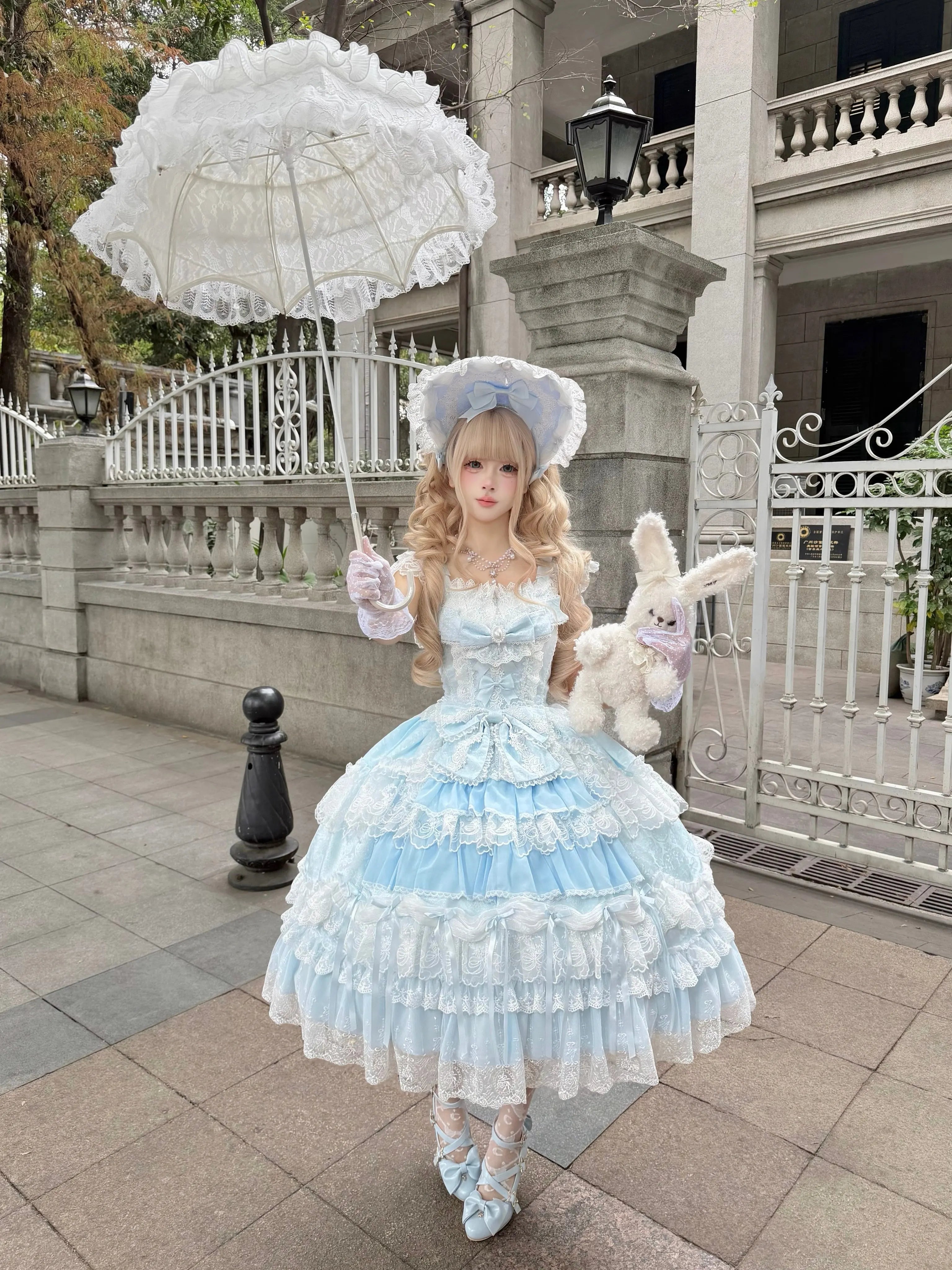 Eternal Floral Whisper - Sweet Lolita Tiered JSK Dress with Lace 45601:854607