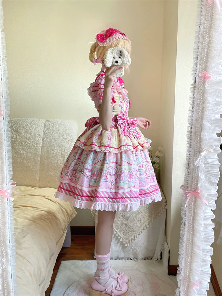 Letters from Unknown Star - Candy Park - Sweet Lolita Print Jumper Dress