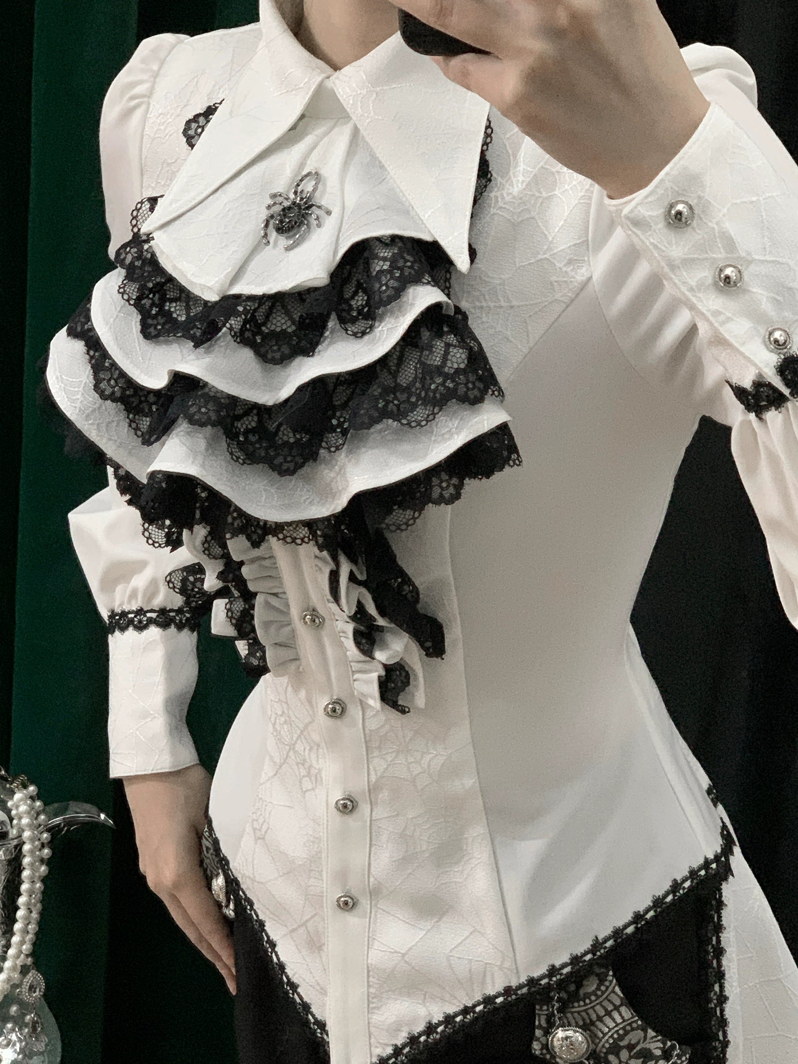 Little Dipper - Cold Rice - Ouji Lolita Jabot with Metal Spider Pendant 42877:756359