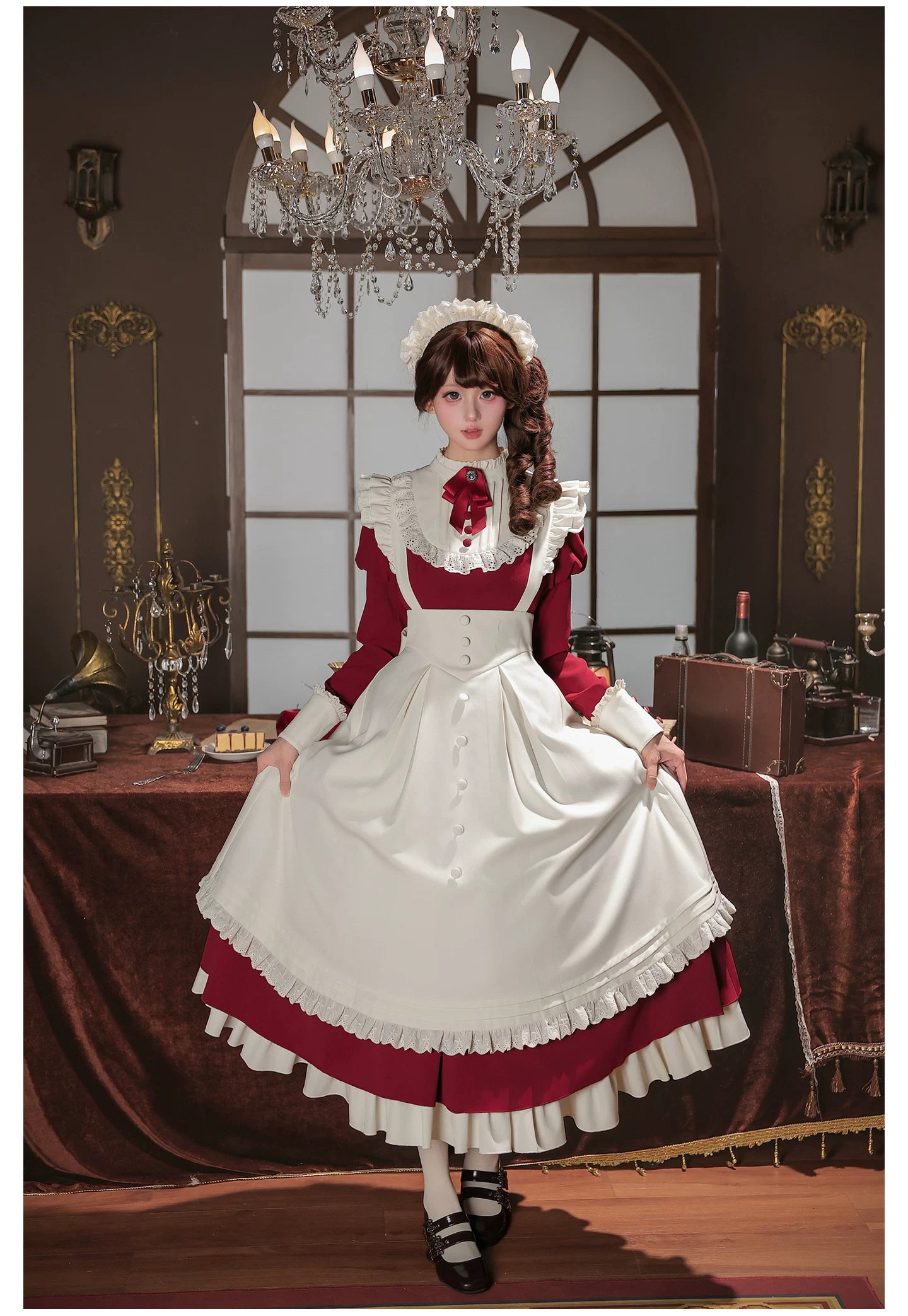 Miss Lita - Classic Lolita Maid OP Dress, Adjustable Flutter Sleeve Apron 45858:865812
