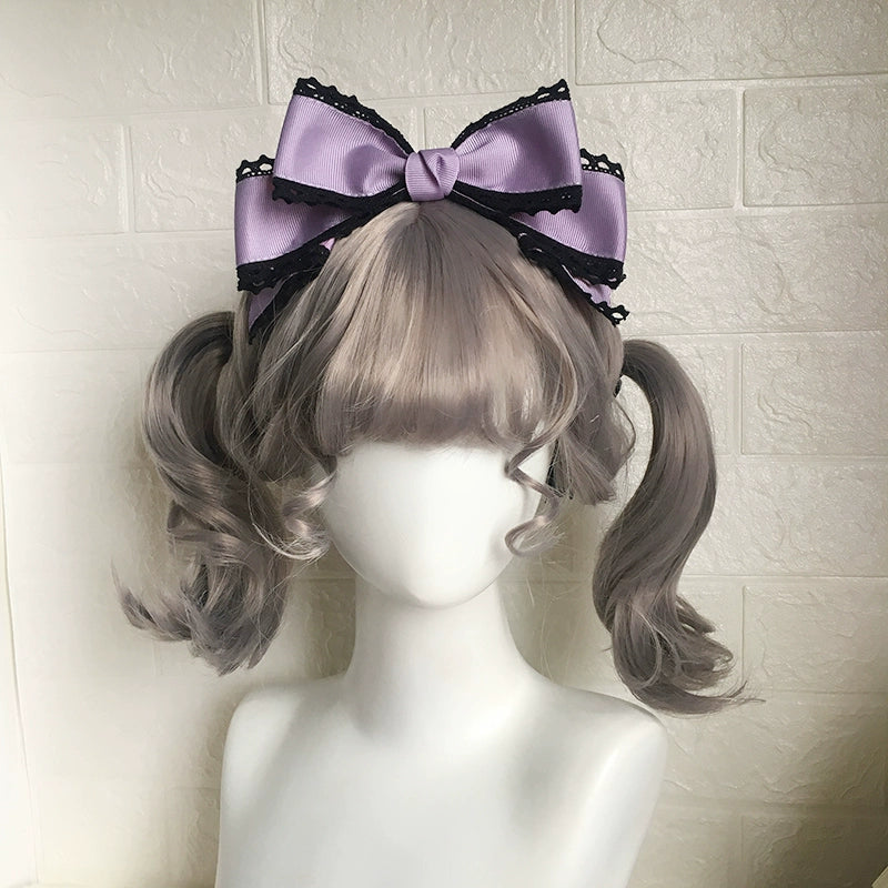 Qingyi Handmade~Sweet Lolita KC Multicolor Bow Lolita Headwear Black edge foggy purple  