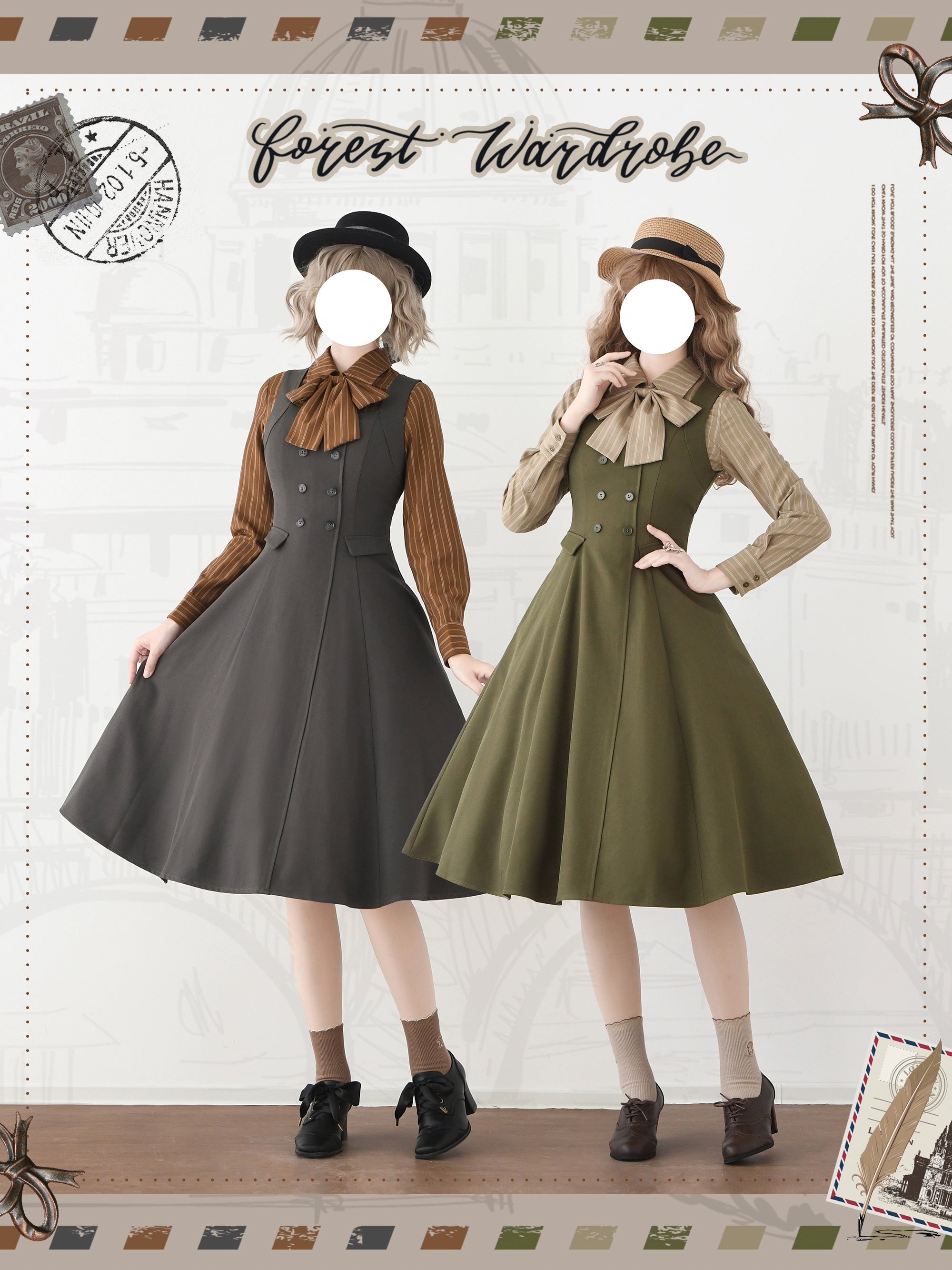 Forest Wardrobe - Foggy Forest - Elegant Lolita A-line JSK Dress, Side Pockets 44271:801647