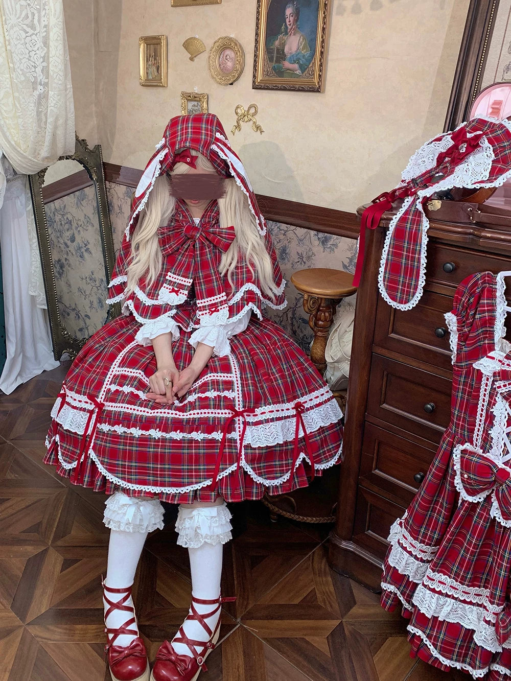 Plaid Petal Bunny - Old School Lolita Plaid JSK Dress, Side Pockets 44674:818465