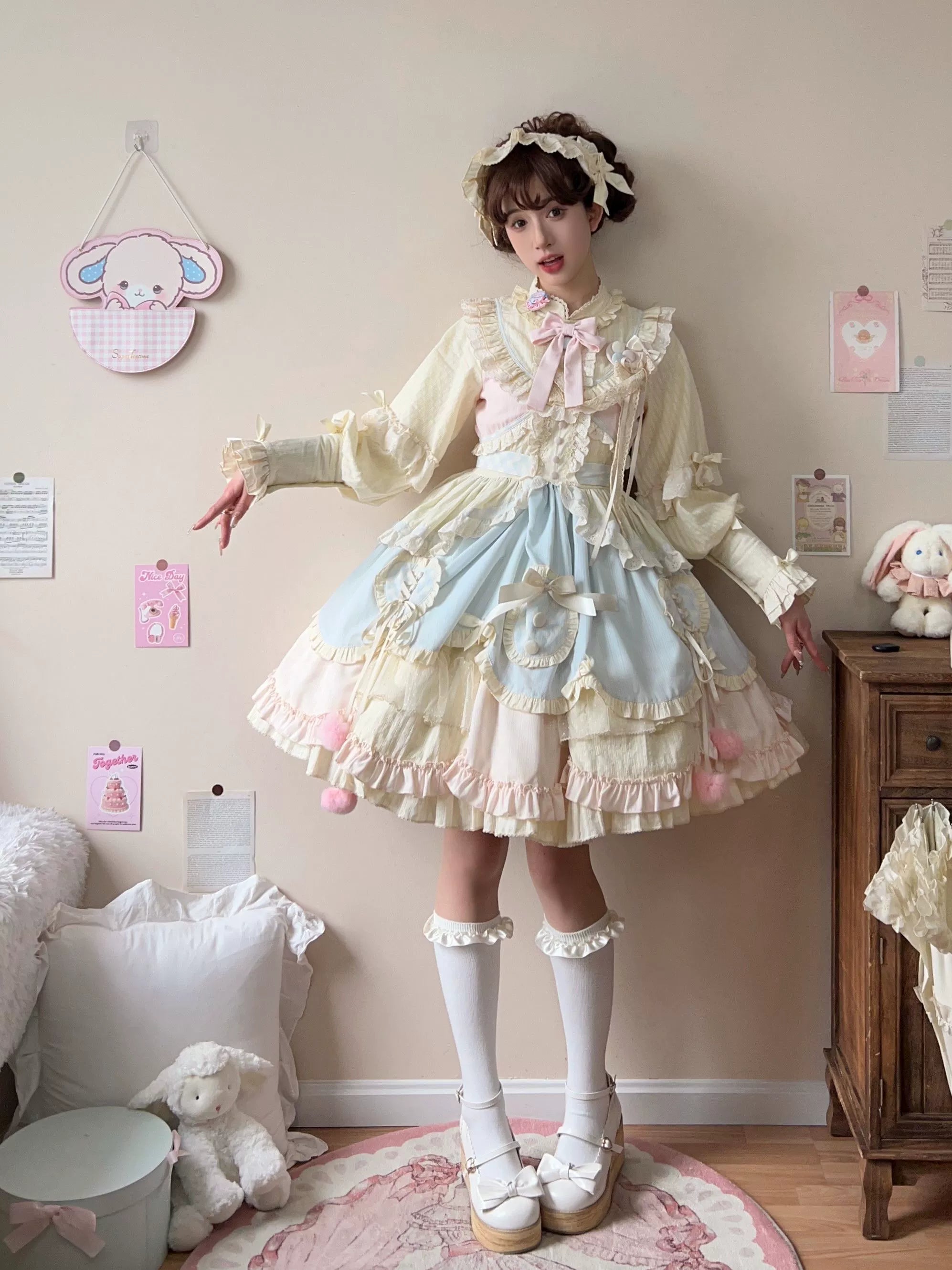 Uncle's Workshop - Sleep Macaron - Sweet Lolita OP Dress Solid Color Dress S Short OP (one-piece dress)