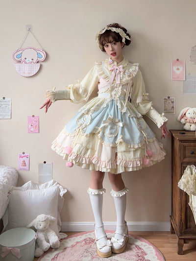 Uncle Wall Original~Sleep Macaron~Sweet Lolita OP Dress Solid Color Dress S Short OP (one-piece dress) 