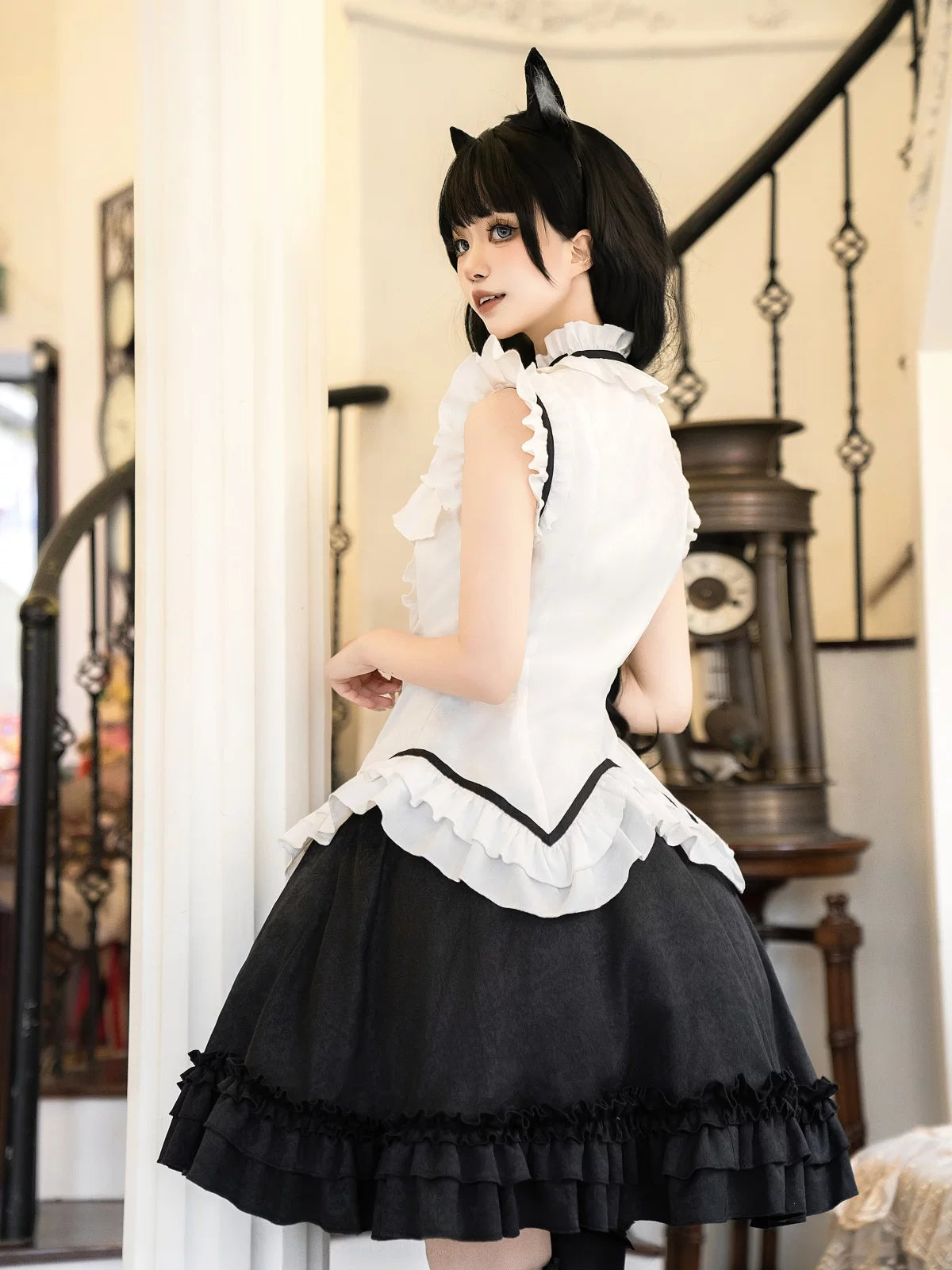 Miss Black Cat - Gothic Maid Lolita Skirt Set, Slim Fit 44962:829858