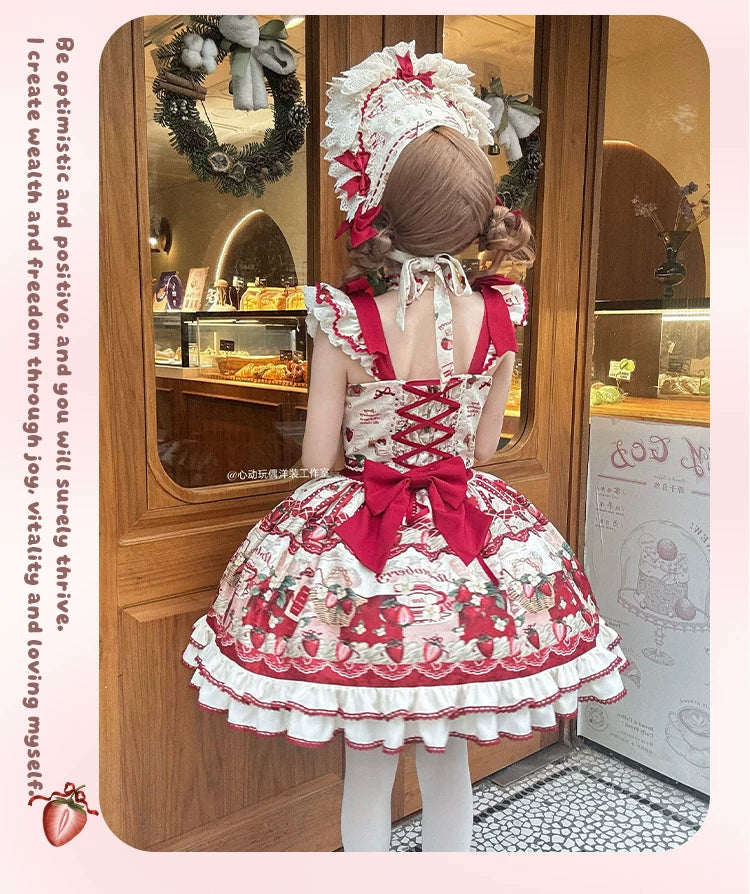 Strawberry Garden - Sweet Lolita JSK & OP Dress, Strawberry Print 44455:809987