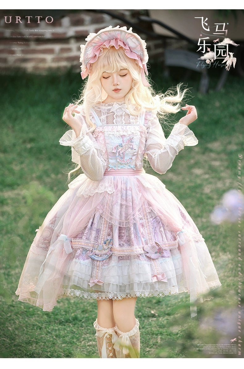 Urtto~Pegasus Park~Sweet Lolita JSK Dress Dual Color Princess Lolita Dress Set