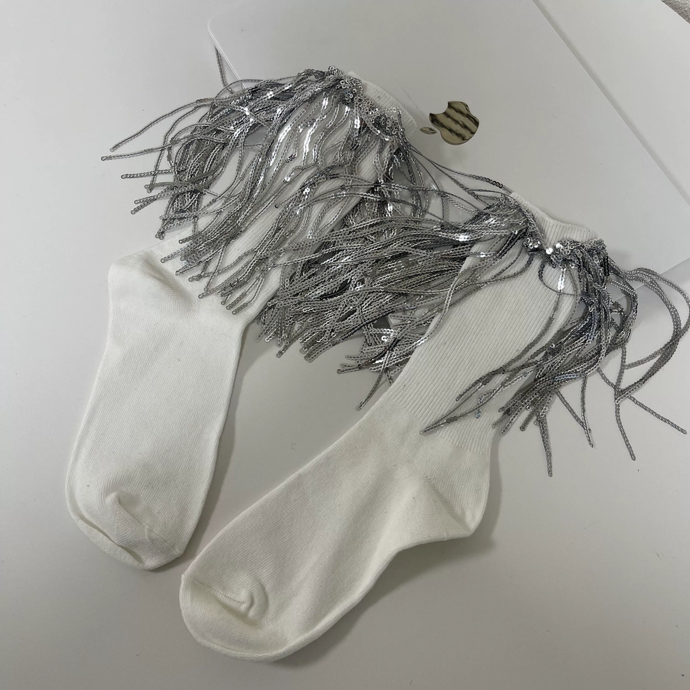 WAGUIR~Retro Lolita Socks Y2K Fringed Lace Mid-tube Socks White Free size 
