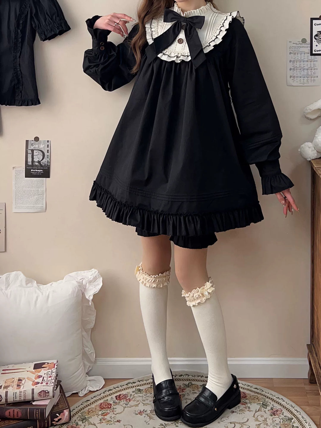 (BFM)Uncle Wall Original~Lullaby~Cotton Lolita OP Dress Kawaii Lolita Bloomers S Black OP 