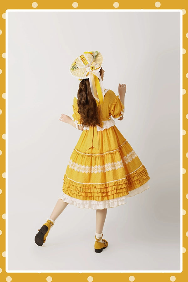 (BFM)Alice Girl~Handmade Lolita Hat Sunflower Butterfly Bow Flat Hat   