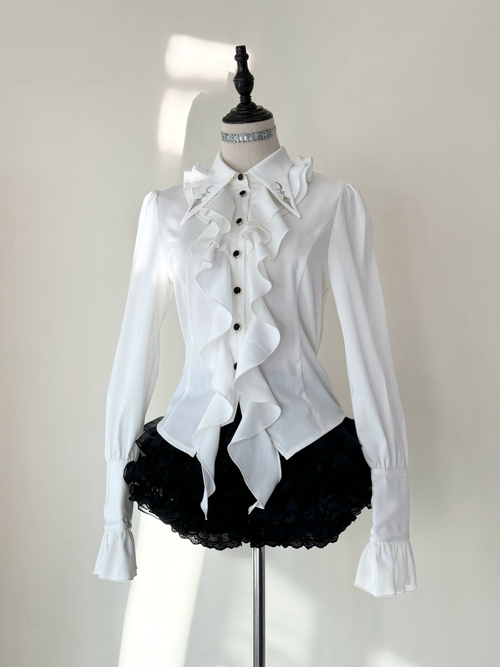 SilentMars - Fallen Moon Rule - Military Lolita Shirt Set Retro Knight Style Blouse White shirt only S