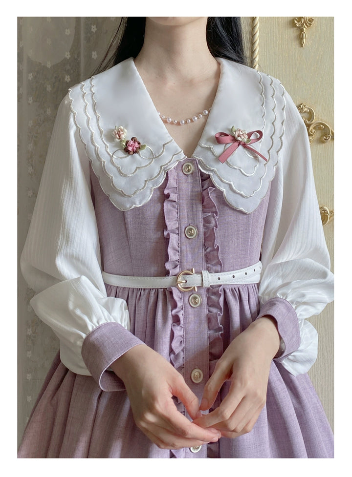 EESSILY~Window Rose~Classic Lolita OP Front Buttoned Embroidery Lolita Dress